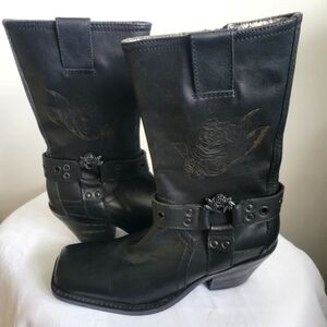 Siren Black Leather Cowboy Boots Women’s Sz 5.5 Rodeo Coastal Cowgirl Boho